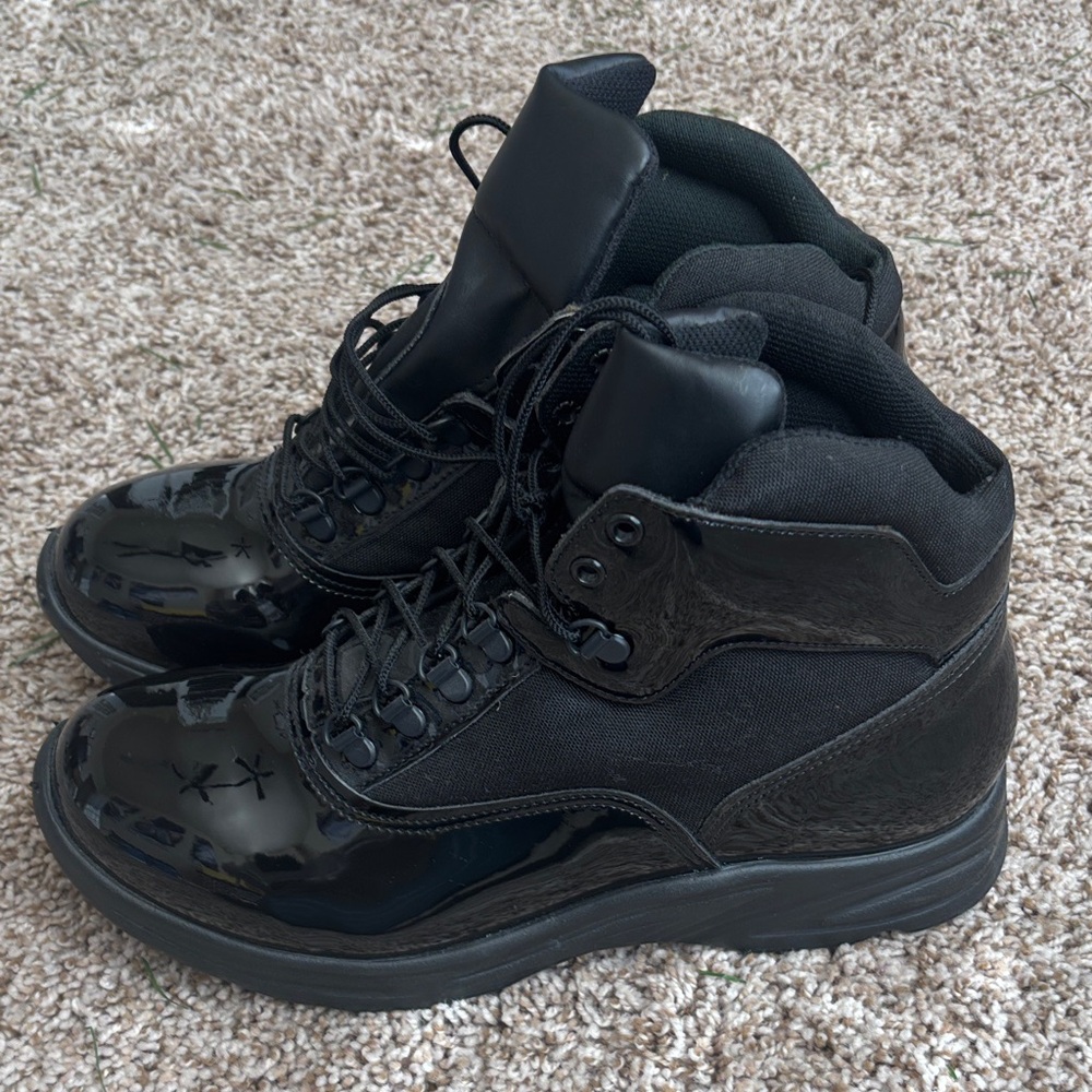 Men's Black Patent Leather Boots- Size 11 W
